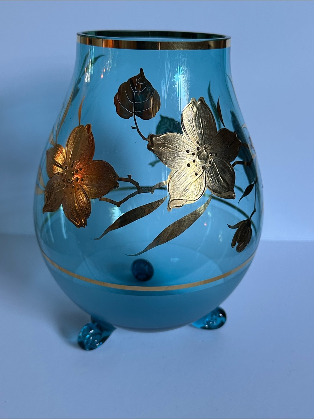 MCM Hand-Blown Glass Floral Accent Vase with Gold Detailing